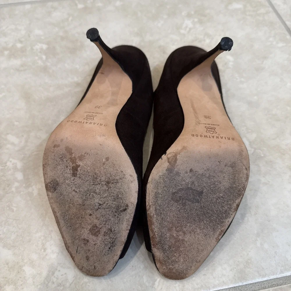 Brian Atwood Womens Brown Suede Open Toe Slingback 3.5" Heels Size 8.5 EU 39 - Picture 6 of 7